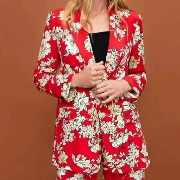 Zara red floral best sale blazer